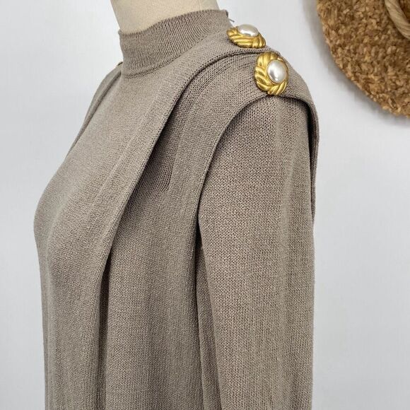 Vintage Antonella Preve New York M Santana Knit Midi Dress Embellished Beige 80s - Picture 6 of 15